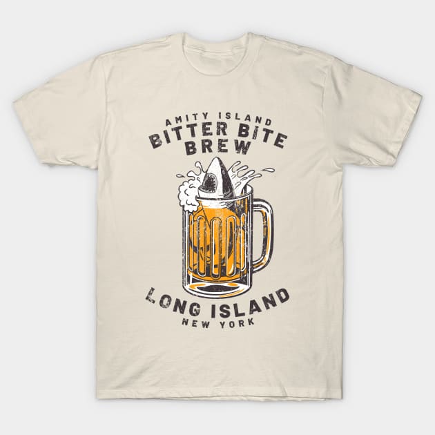 Amity Island - Long Island, NY Bitter Brew Bite Shark Beer T-Shirt by Contentarama